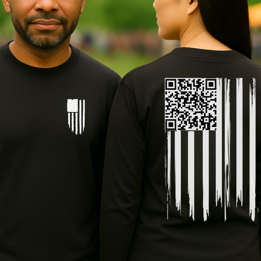 American Flag QR Code Shirt – Unisex Heavy Cotton Patriotic Tee