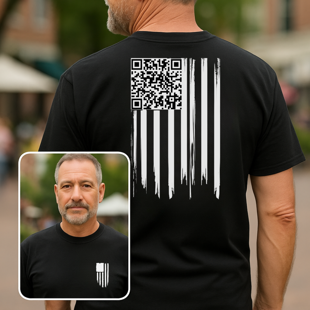 American Flag QR Code Shirt – Unisex Heavy Cotton Patriotic Tee
