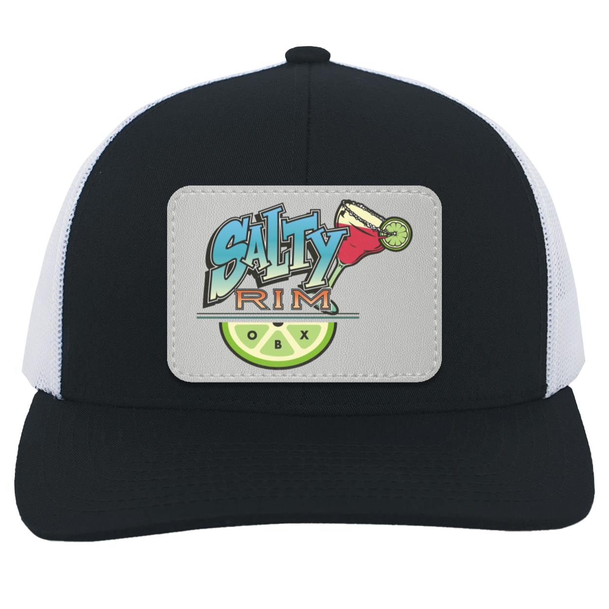 Salty Rim Trucker Hat with Logo 104C in navy with white mesh and a light gray patch