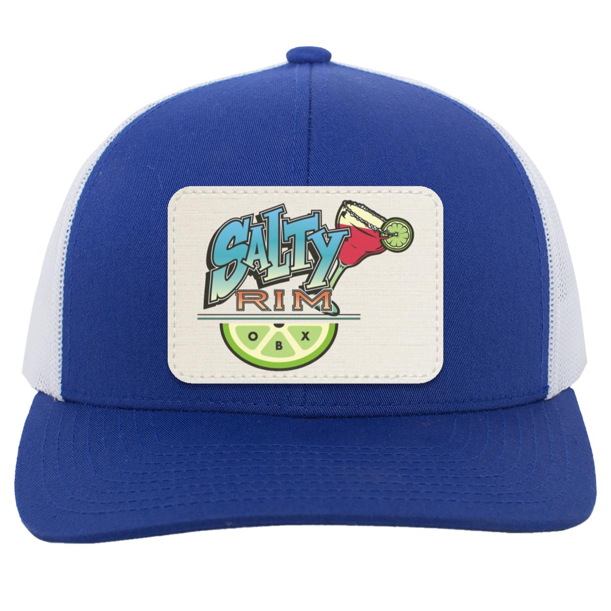 Salty Rim Trucker Hat with Logo 104C in royal with white mesh and a light stripe patch