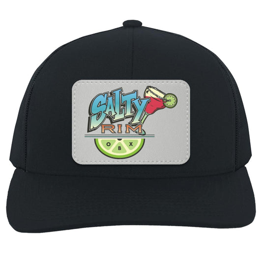 Salty Rim Trucker Hat with Logo 104C in navy with navy mesh and a light gray patch