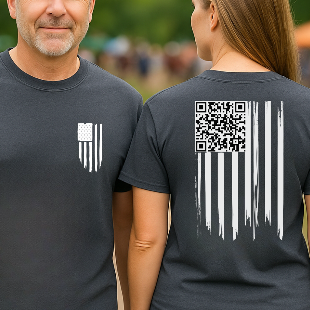 American Flag QR Code Shirt – Unisex Heavy Cotton Patriotic Tee