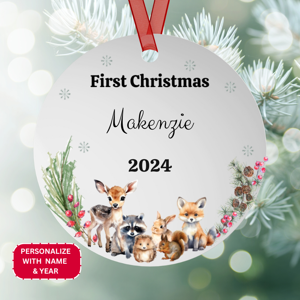 Personalized First Christmas Ornament with Forest Friends - Any Gift For You