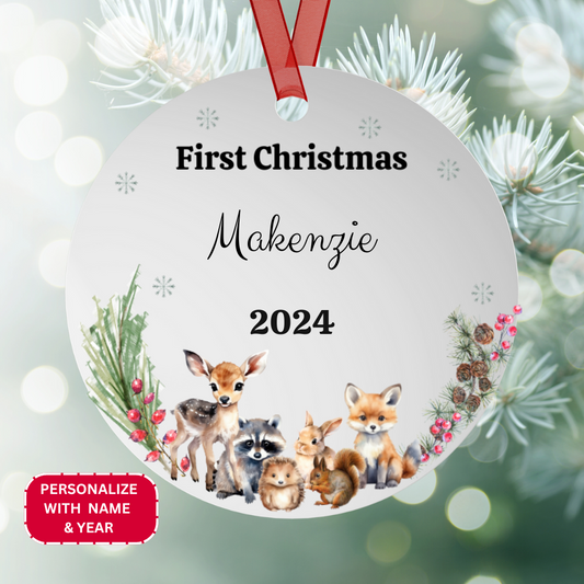 Personalized First Christmas Ornament with Forest Friends - Any Gift For You