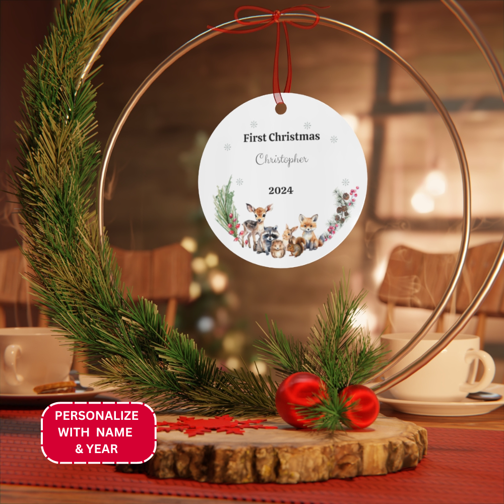 Personalized First Christmas Ornament with Forest Friends - Any Gift For You