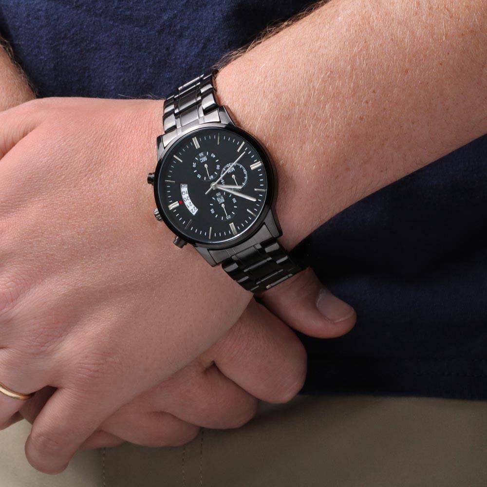 Engraved Black Chronograph Watch To Dad From Daughter - Any Gift For You