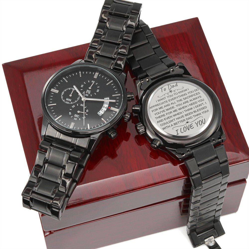 To Dad | Engraved Black Chronograph Watch - Any Gift For You