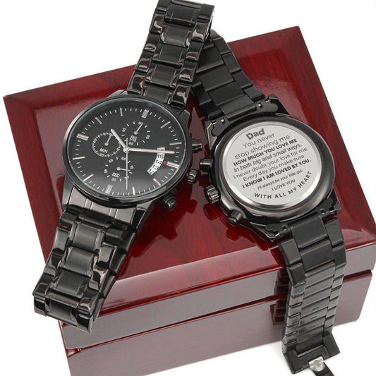 Engraved Black Chronograph Watch To Dad From Daughter - Any Gift For You