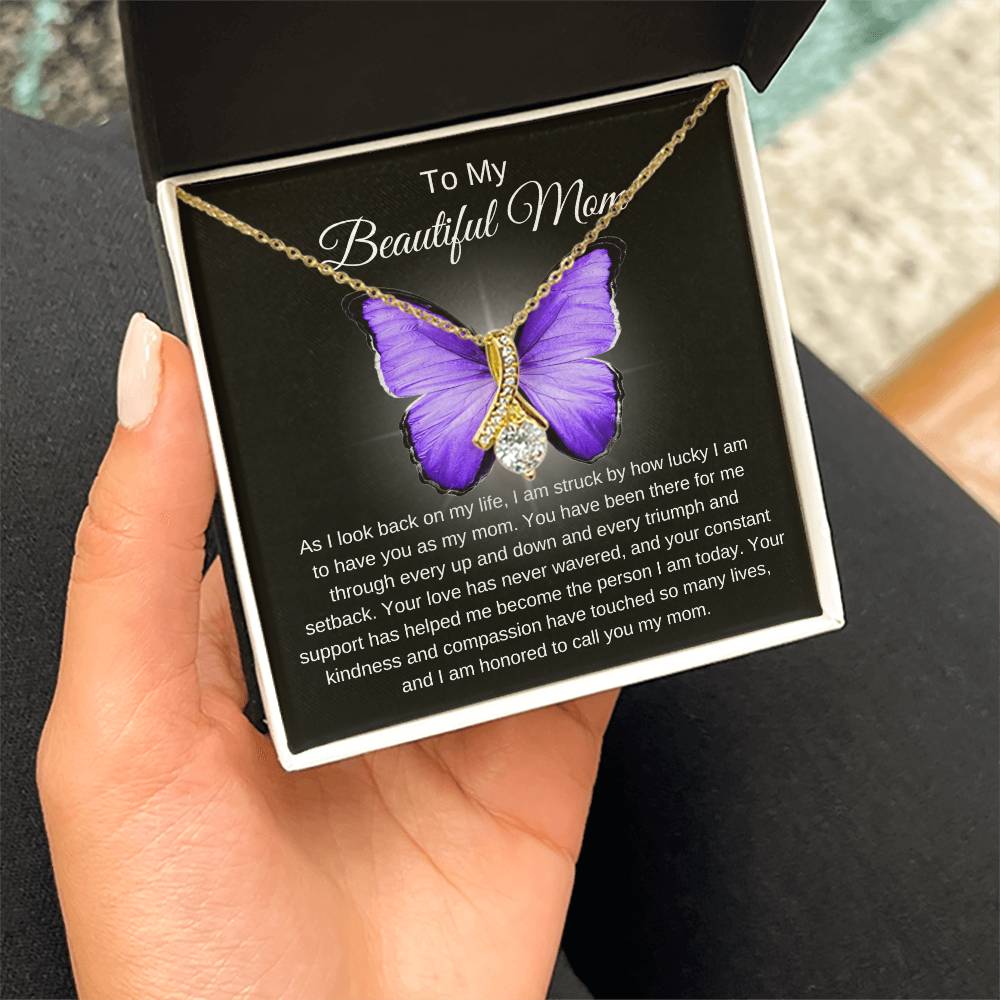 Mom's Alluring Beauty Necklace - A Tribute to Unwavering Love (Purple) in 18k gold finish and a soft touch box - Any Gift For You