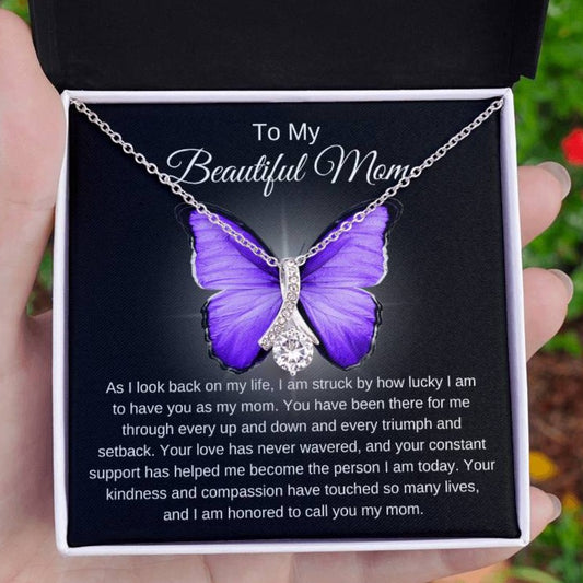 Mom's Alluring Beauty Necklace - A Tribute to Unwavering Love (Purple) in 14k white gold finish and a soft touch box - Any Gift For You