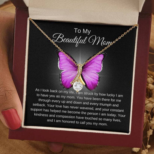 Mom's Alluring Beauty Necklace - A Tribute to Unwavering Love (Pink) in 18k gold finish and a mahogany style box - Any Gift For You