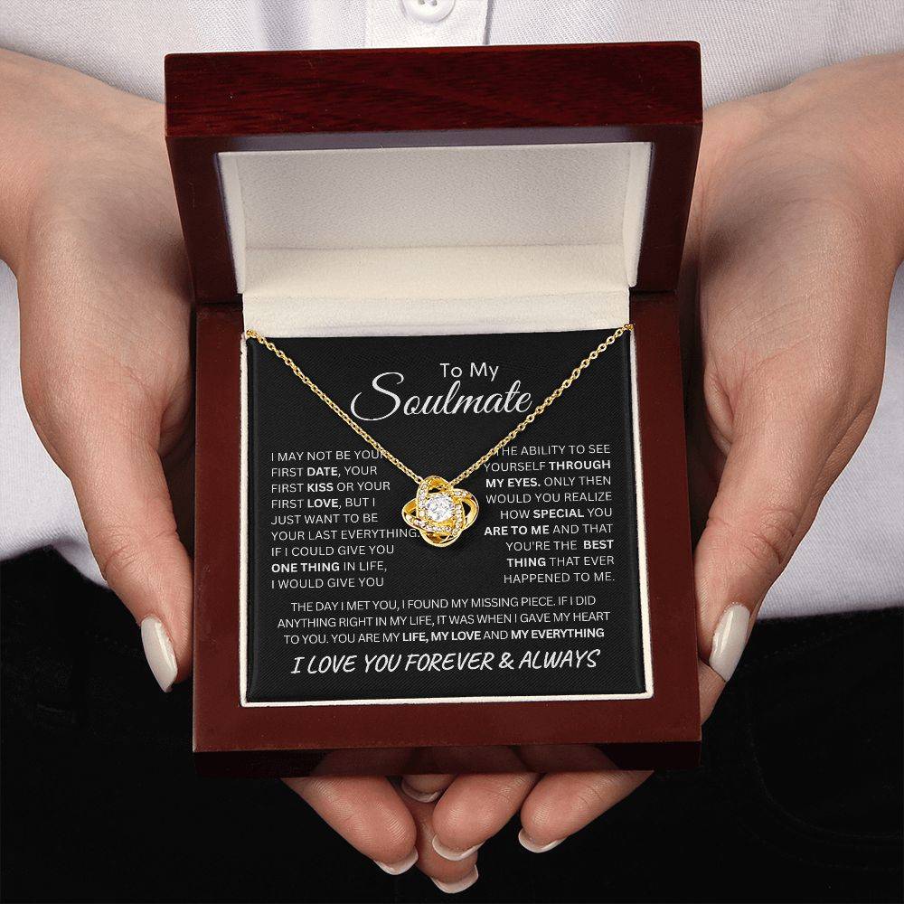 Beautiful Love Knot Necklace in 18K gold over stainless steel. The Love Knot represents an unbreakable bond between two souls. This piece features a beautiful pendant embellished with premium cubic zirconia crystals. Surprise your loved one with this gorgeous gift today!