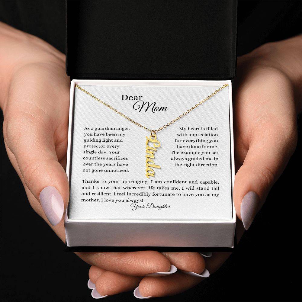 To Mom | Name Necklace (Vertical) | From Daughter in 18K yellow gold and two tone box - Any Gift For You