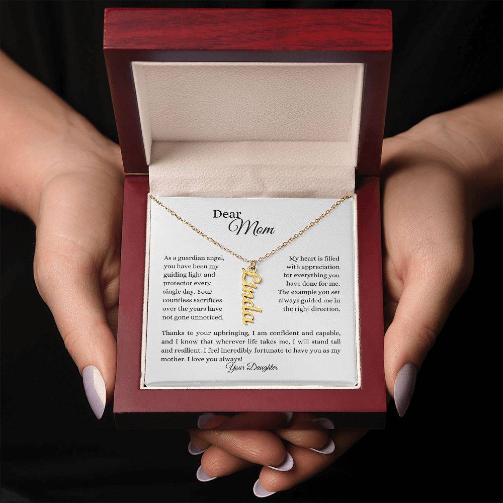 To Mom | Name Necklace (Vertical) | From Daughter in 18K yellow gold and mahogany style box - Any Gift For You