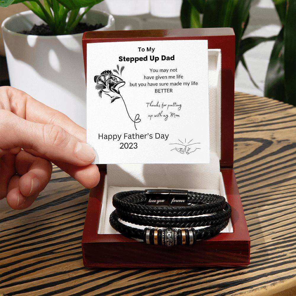Stepped Up Dad | Leather Bracelet | Fishing - Any Gift For You