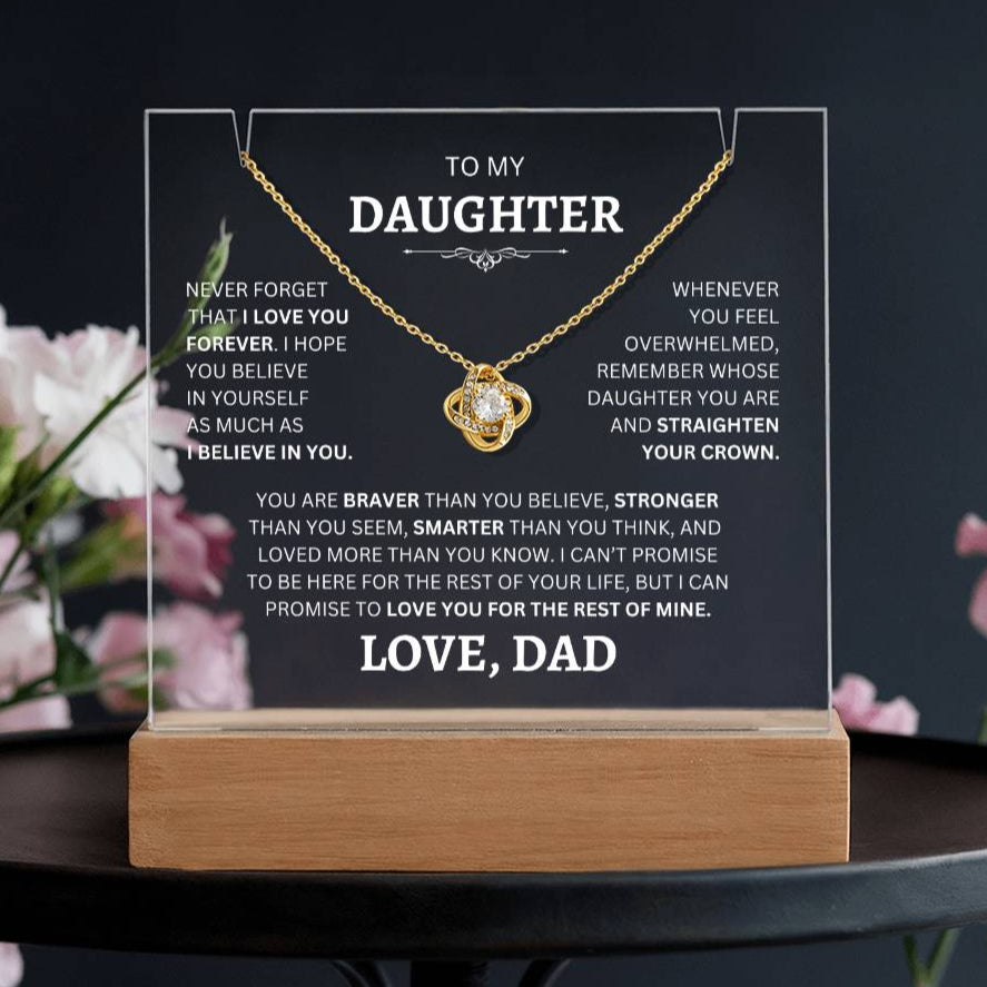 Acrylic Plaque Love Knot Necklace to Daughter From Dad in 14k gold - Any Gift For You