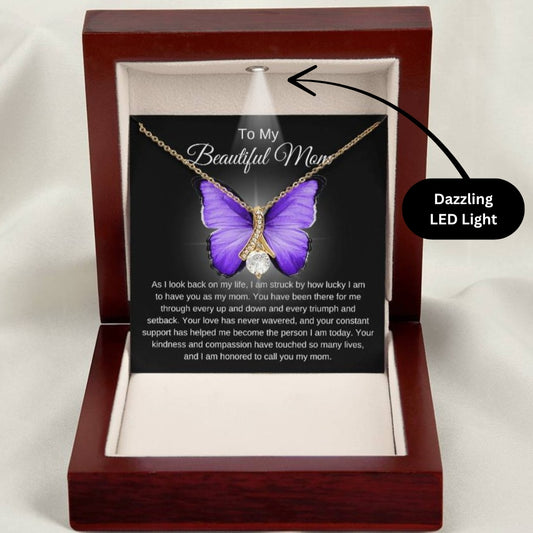 Mom's Alluring Beauty Necklace - A Tribute to Unwavering Love (Purple) in 18k gold finish and a mahogany style box - Any Gift For You