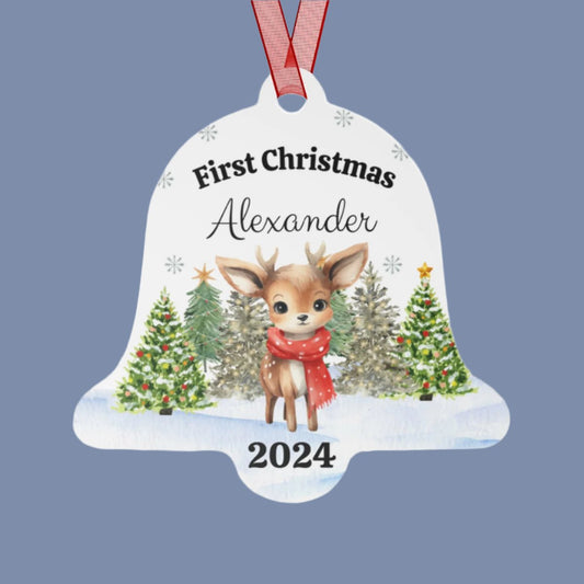 Personalized First Christmas Deer Ornament in a bell shape - Any Gift For You