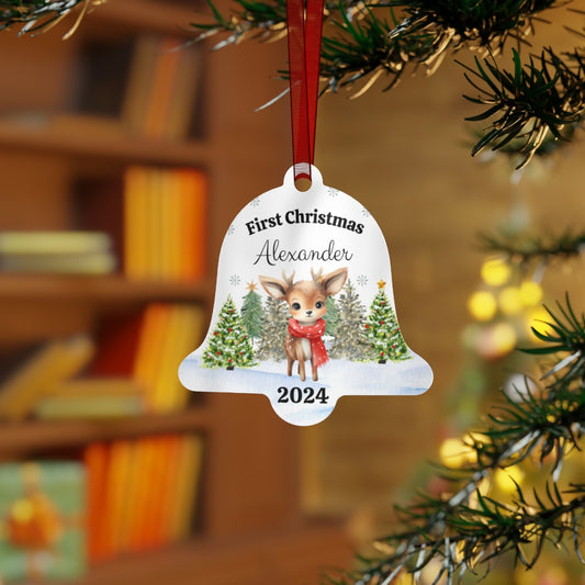 Personalized First Christmas Deer Ornament in a bell shape - Any Gift For You