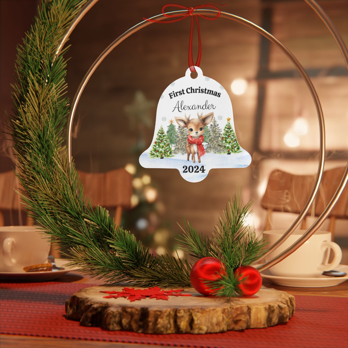 Personalized First Christmas Deer Ornament in a bell shape - Any Gift For You