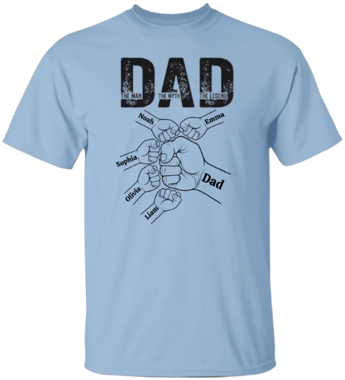The Man, The Myth, The Legend Fist Bump Shirt in with 5 fists in light blue - Any Gift For You