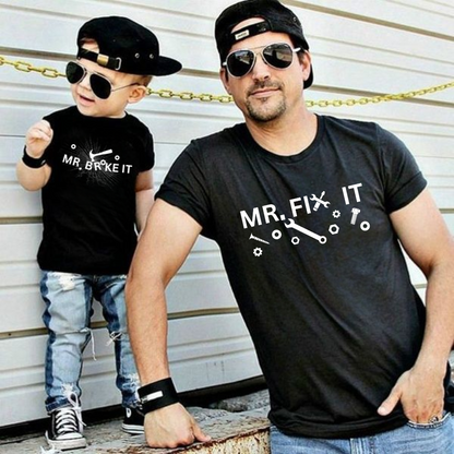 Mr Fix-it and Mr Broke-it T-shirt Set mockup image