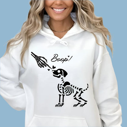 Boop Skeleton Dog Hoodie in white with black image - Any Gift For You