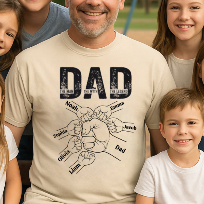 The Man, The Myth, The Legend Shirt – Custom Fist Bump Design with Kids’ Names