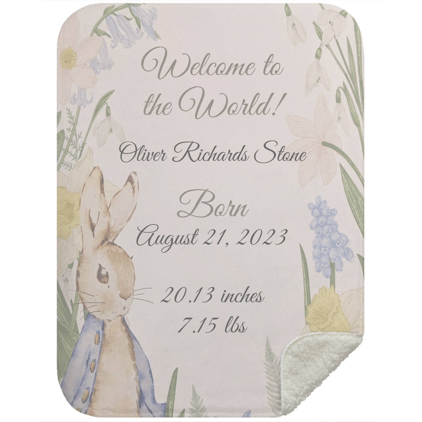 Premium Sherpa Personalizable Rabbit Pattern Baby Blanket for a boy - Any Gift For You