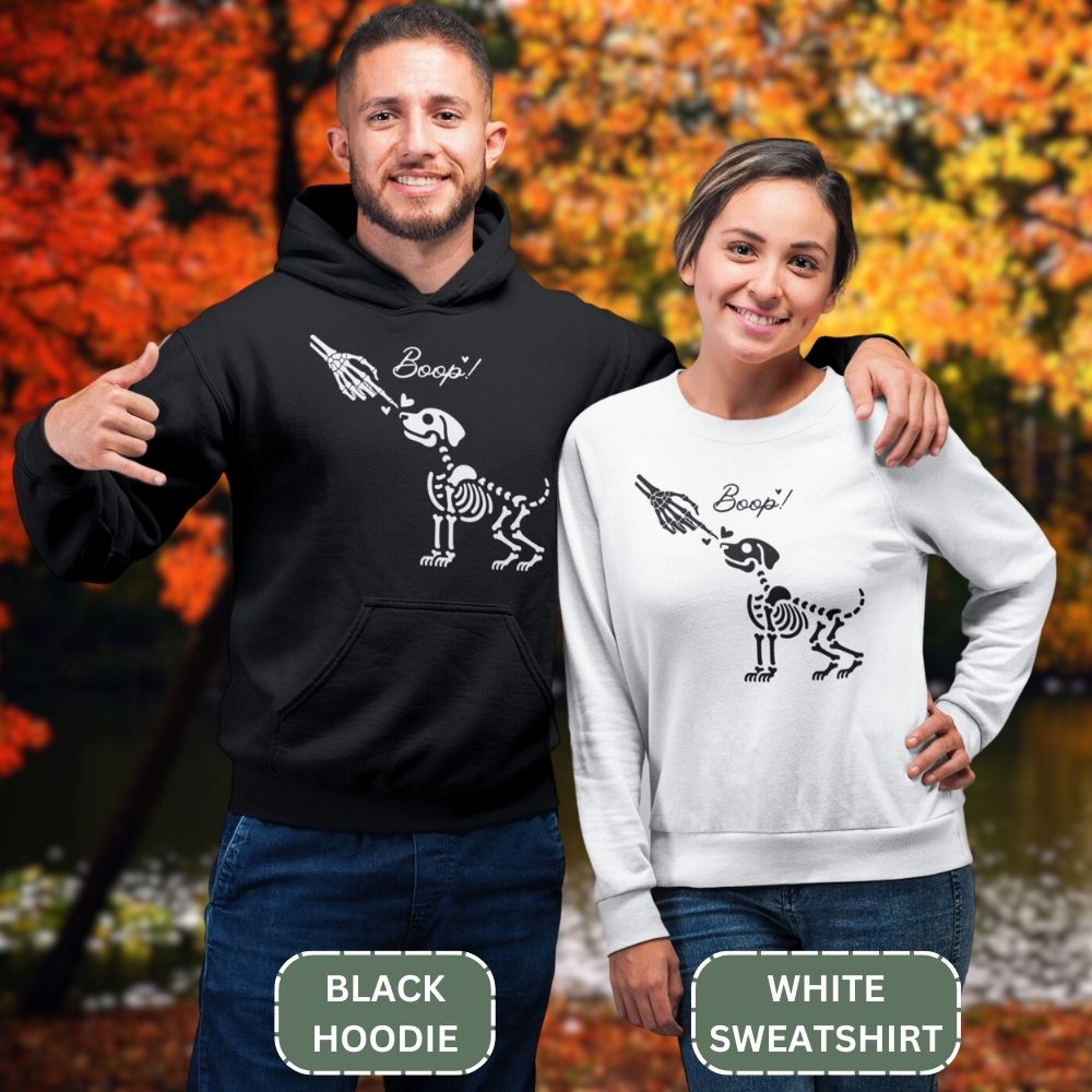 Boop Skeleton Dog Hoodie in Black and Sweatshirt in White - Any Gift For You