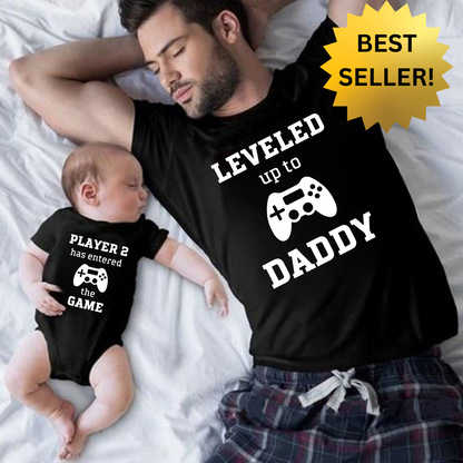 Leveled Up Daddy and Player Shirt Set in black