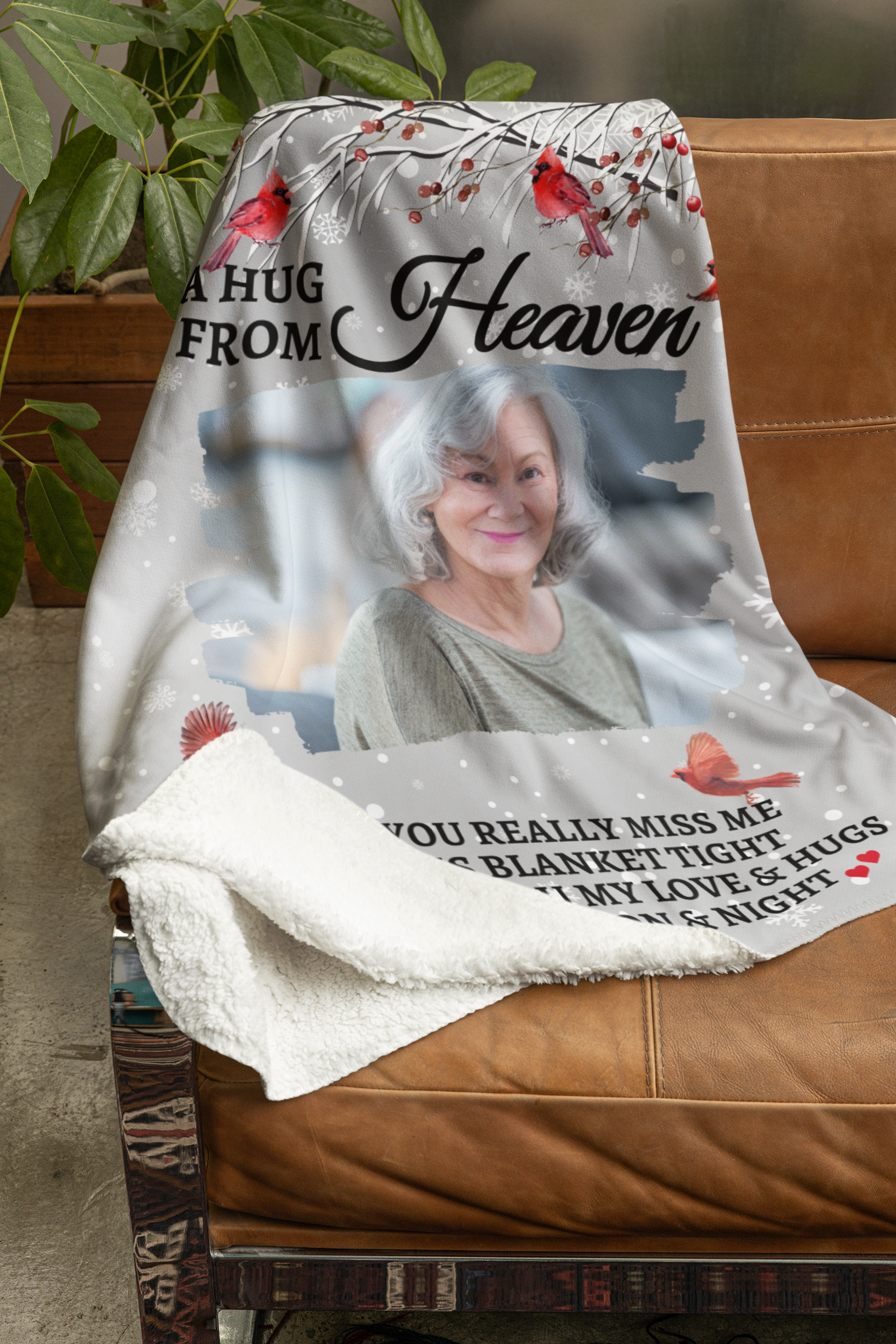 Personalized Photo Memorial Blanket in color beige, style sherpa - Any Gift For You