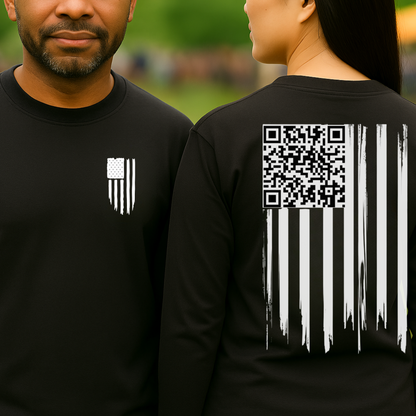 American Flag QR Code Shirt – Unisex Heavy Cotton Patriotic Tee