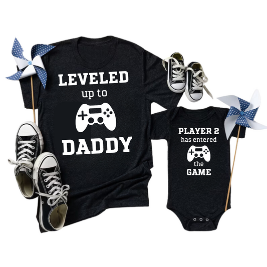 Leveled Up Daddy and Player Shirt Set
