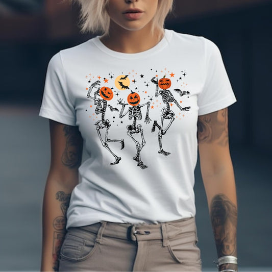 Dancing Pumpkin Heads Halloween T-Shirt on a white shirt - Any Gift For You
