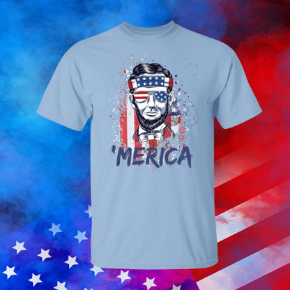 Abe Lincoln 'MERICA T-Shirt in light blue - Any Gift For You