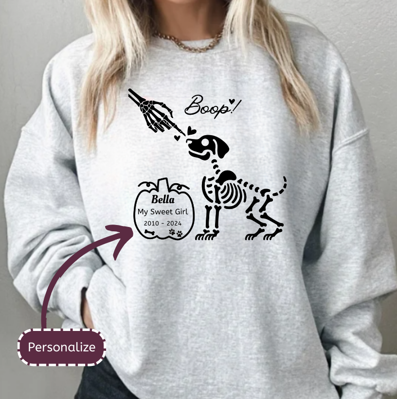 Boop Skeleton Dog Memorial Sweatshirt in Ash - Any Gift For You