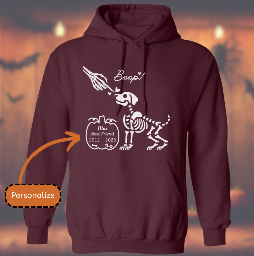 Boop Skeleton Dog Memorial Hoodie in Maroon - Any Gift For You