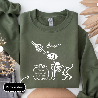 Boop Skeleton Dog Memorial Sweatshirt in Military Green - Any Gift For You