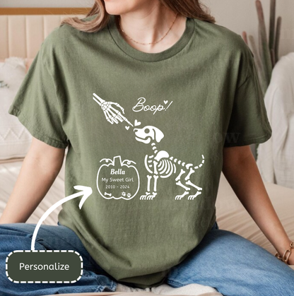 Boop Skeleton Dog Memorial T-shirt in Military Green - Any Gift For You