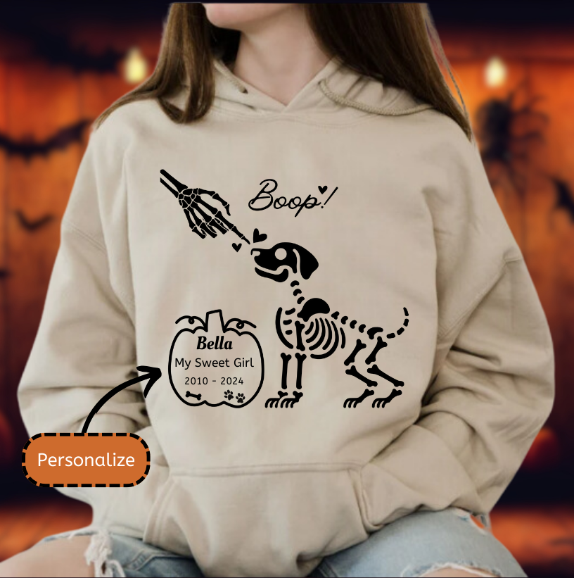 Boop Skeleton Dog Memorial Hoodie in Sand - Any Gift For You