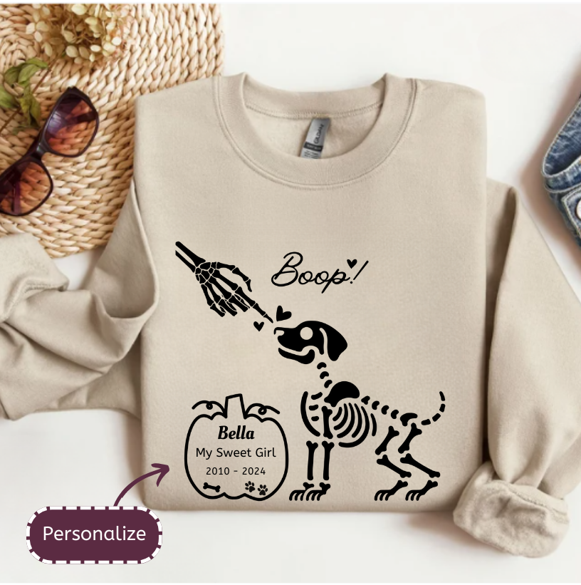 Boop Skeleton Dog Memorial Sweatshirt in Sand - Any Gift For You