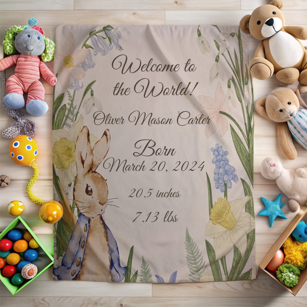 Personalizable Rabbit Pattern Baby Blanket for a boy - Any Gift For You