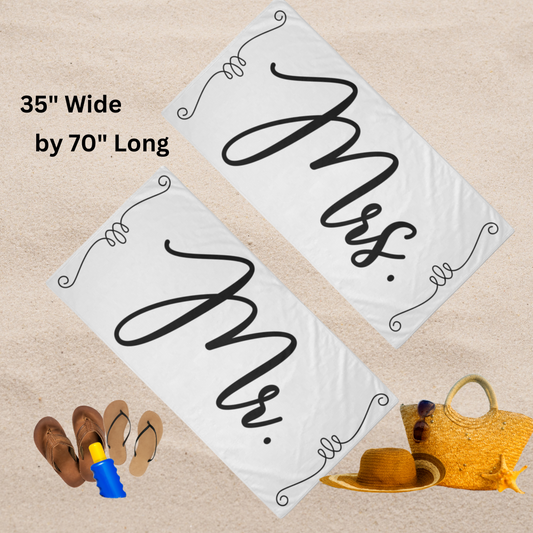 Mr. & Mrs. Beach Towel Set in White