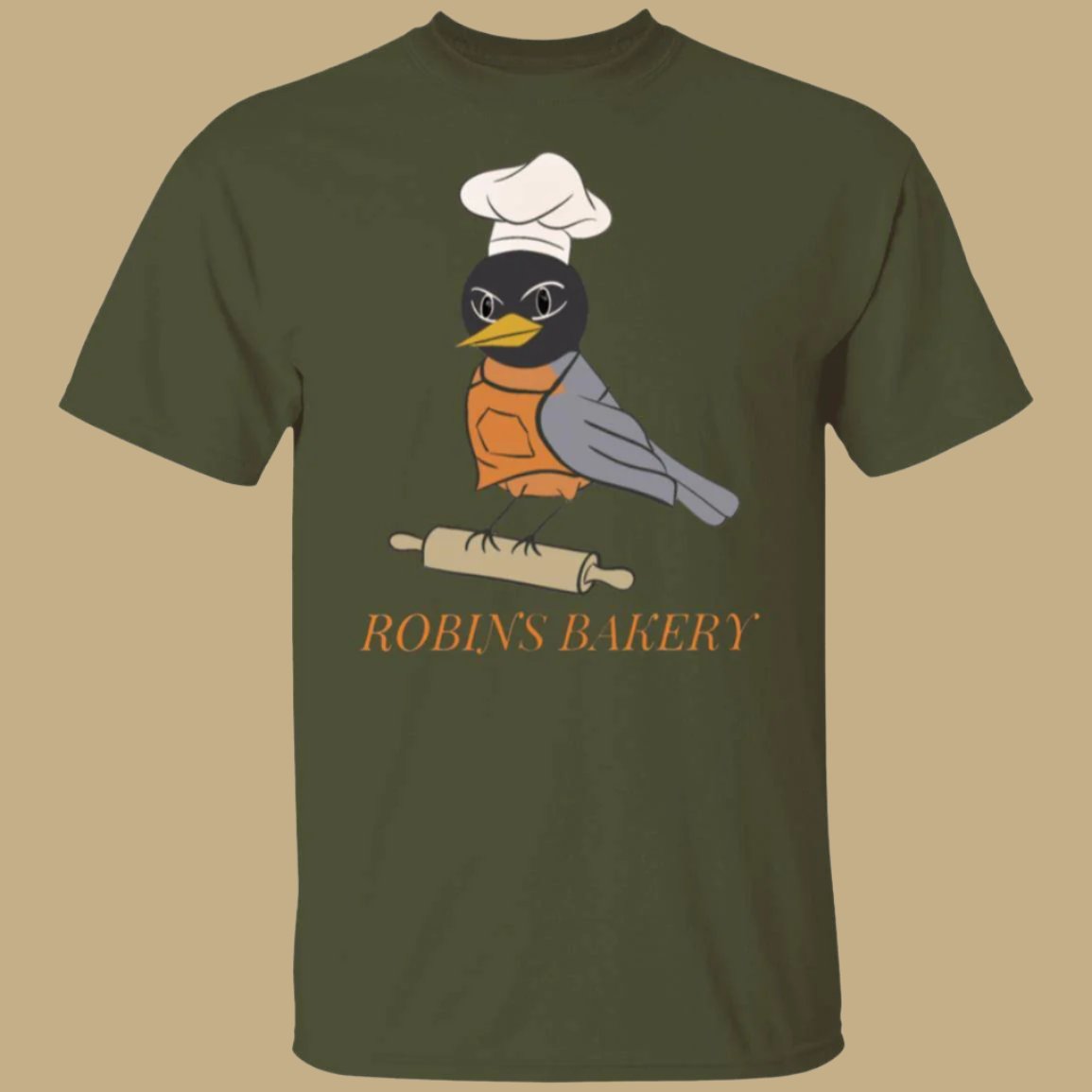 Robins Bakery Short Sleeve Unisex T-Shirt in military green - Any Gift For You