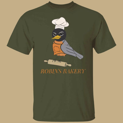 Robins Bakery Short Sleeve Unisex T-Shirt in military green - Any Gift For You