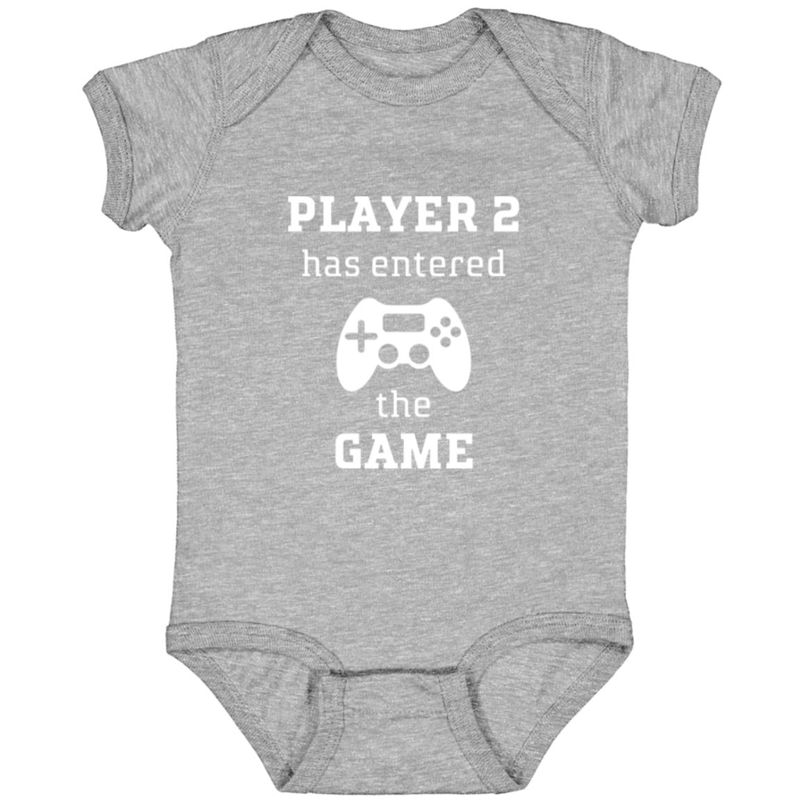 Leveled Up Player 2 infant body suit in gray