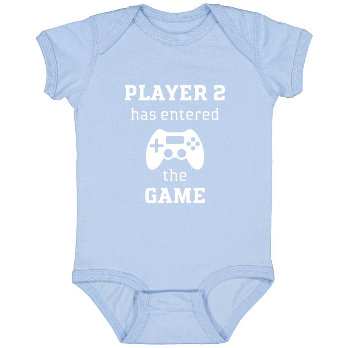 Leveled Up Player 2 infant body suit in light blue