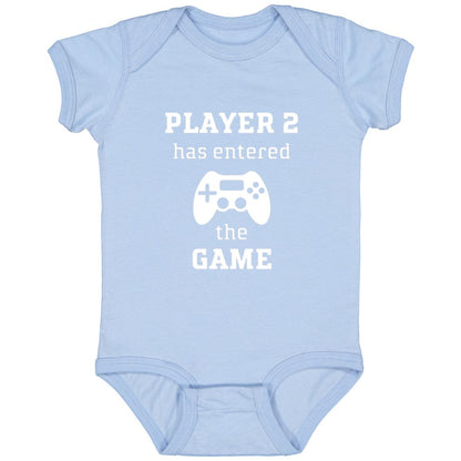 Leveled Up Player 2 infant body suit in light blue