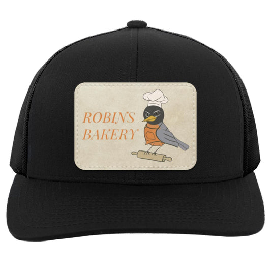 Robins Bakery LLC Trucker Snap Back Hat/Cap in black with black mesh